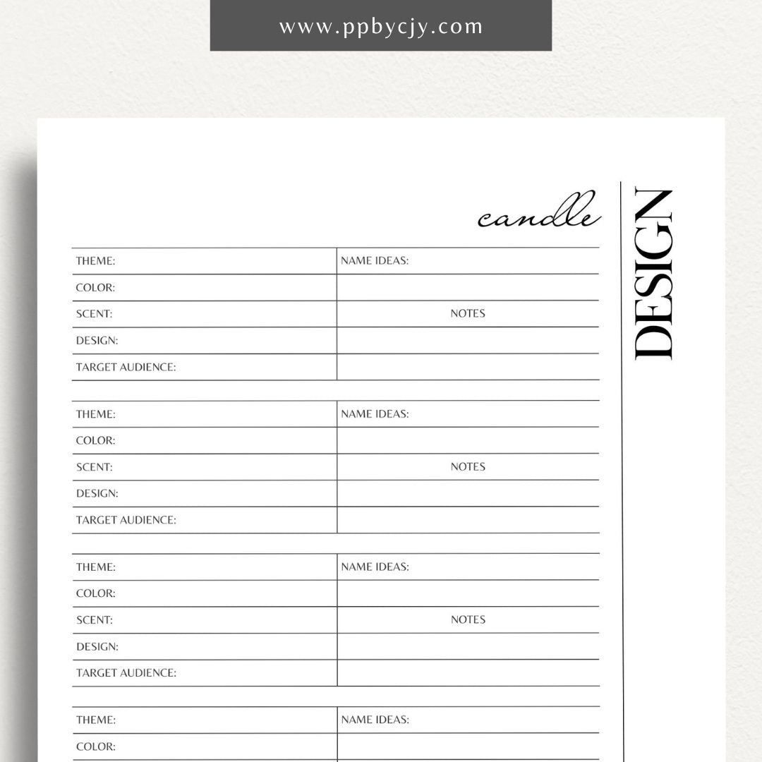 Candle Maker Design Planner Printable Template – Digital Download for Organizing and Planning Candle Designs and Creations