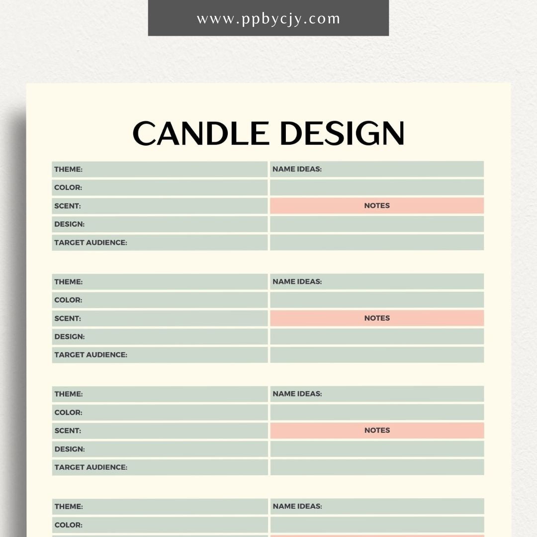 Candle Maker Design Planner Printable Template – Digital Download for Organizing and Planning Candle Designs and Creations