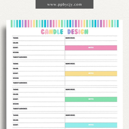 Candle Maker Design Planner Printable Template – Digital Download for Organizing and Planning Candle Designs and Creations