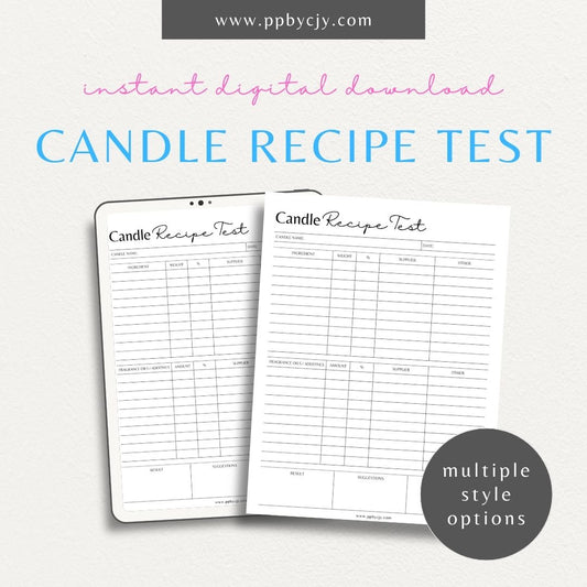 Candle Maker Recipe Test Printable Template – Digital Download for Testing and Evaluating Candle Recipes and Formulas