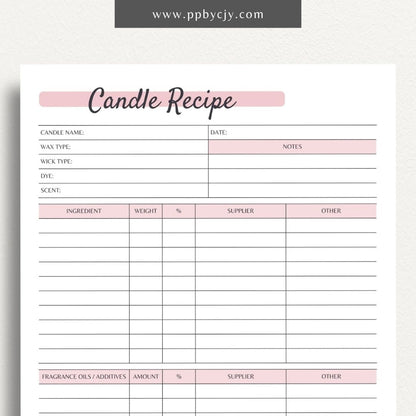 Candle Making Recipe Printable PDF Template