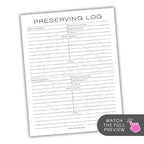 Preserving log sheet with columns for species, preservation method, etc., on a white background.