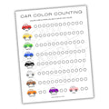 Counting Color Cars Game Printable PDF Template