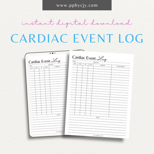 Track and monitor cardiac events with this printable heart health log template