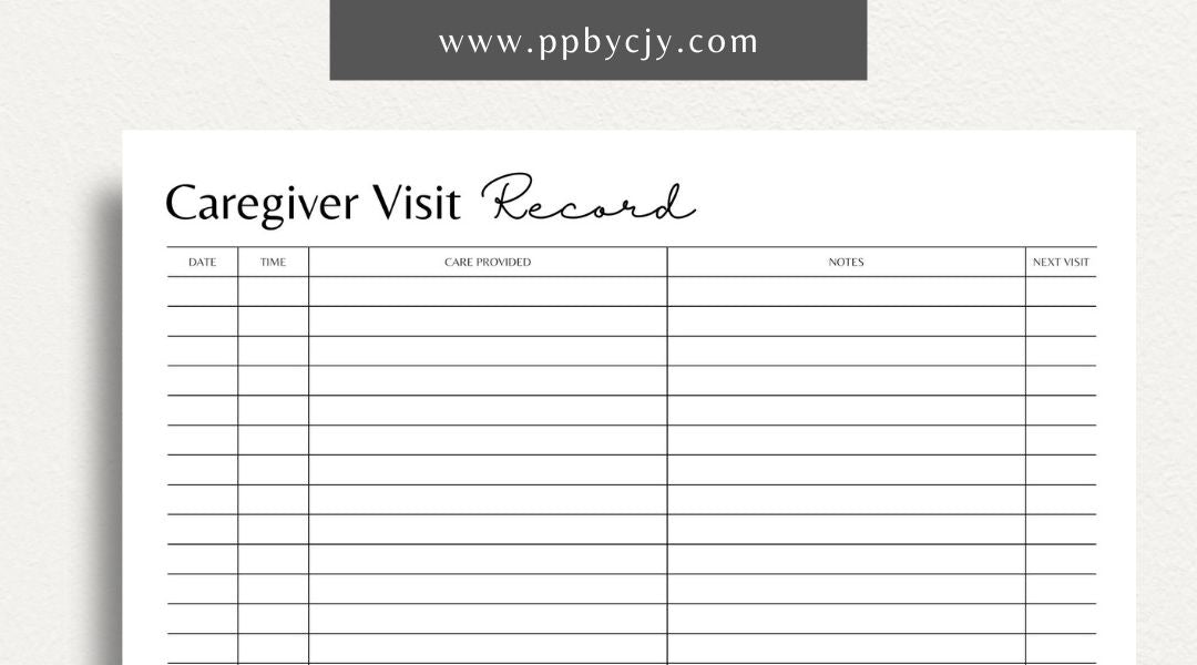 Track caregiver visits and tasks with this printable visit record template