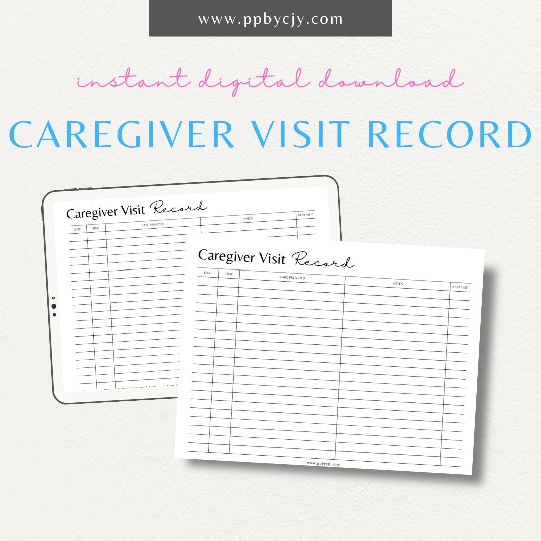 Track caregiver visits and tasks with this printable visit record template