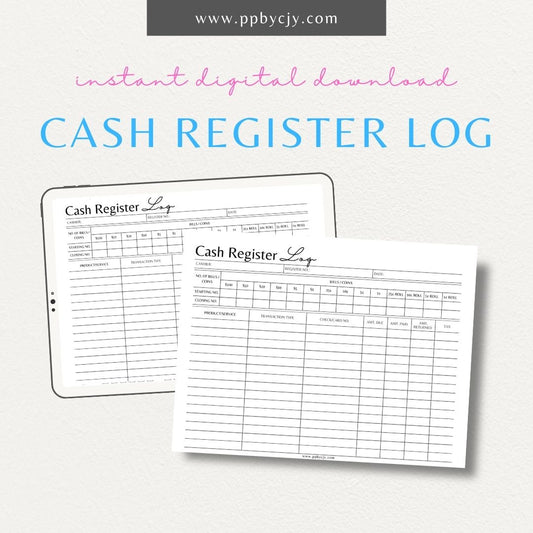 Track daily sales and register activity with this printable cash register log template