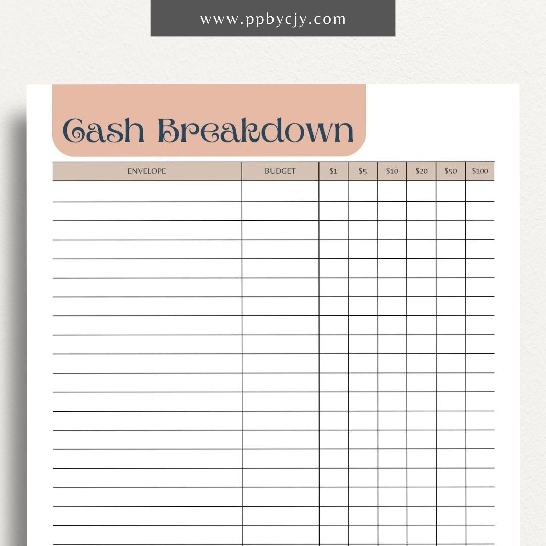 Cash Breakdown Printable Template: Organize and track cash flow with clear breakdowns for efficient financial management.