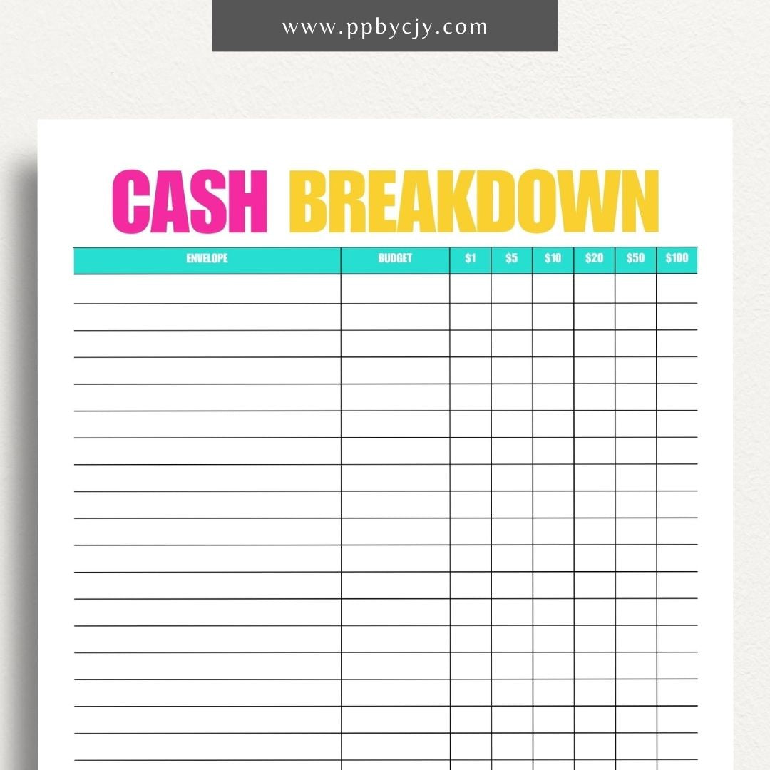 Cash Breakdown Printable Template: Organize and track cash flow with clear breakdowns for efficient financial management.