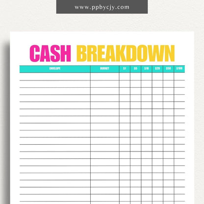 Cash Breakdown Printable Template: Organize and track cash flow with clear breakdowns for efficient financial management.