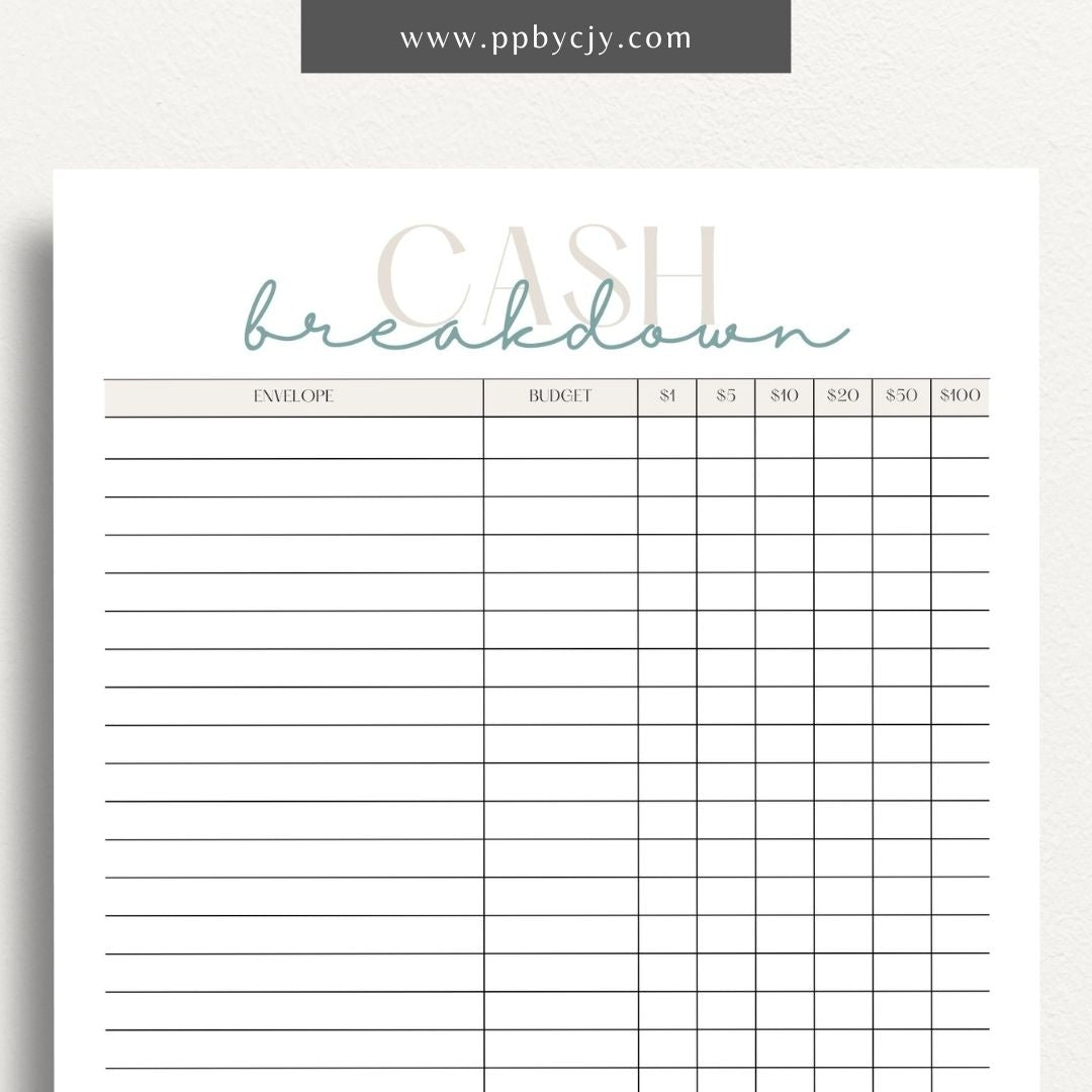 Cash Breakdown Printable Template: Organize and track cash flow with clear breakdowns for efficient financial management.