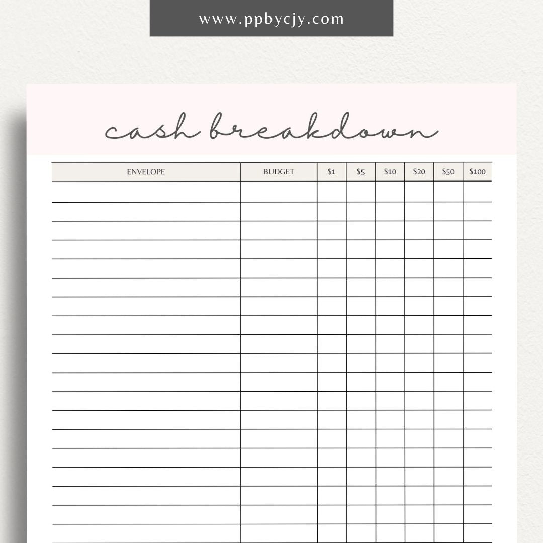 Cash Breakdown Printable Template: Organize and track cash flow with clear breakdowns for efficient financial management.