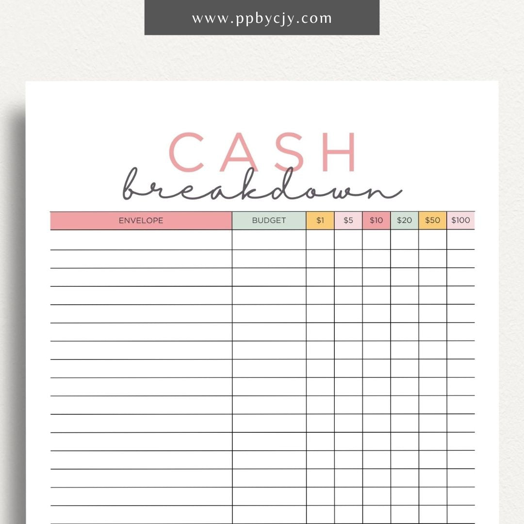 Cash Breakdown Printable Template: Organize and track cash flow with clear breakdowns for efficient financial management.