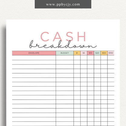 Cash Breakdown Printable Template: Organize and track cash flow with clear breakdowns for efficient financial management.