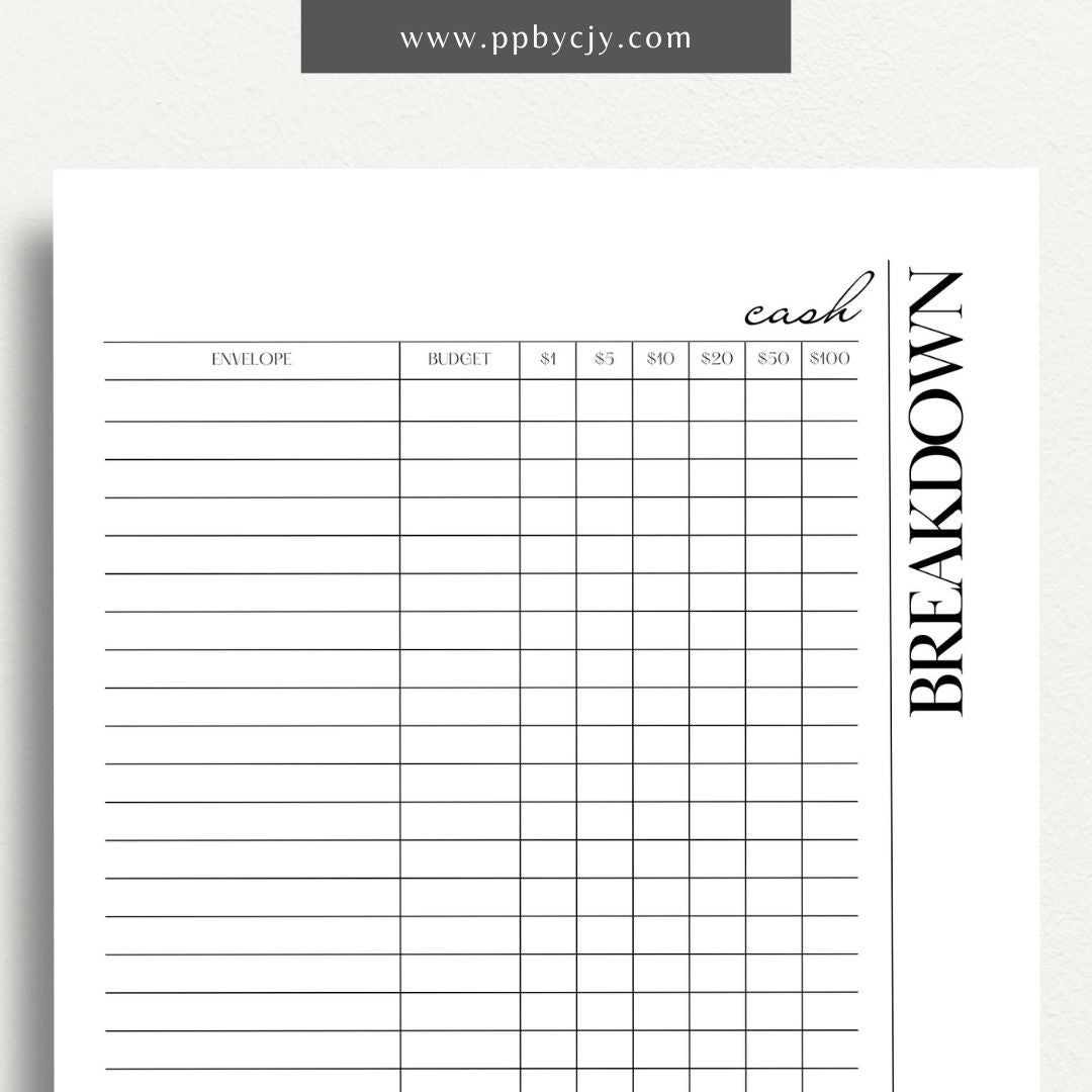 Cash Breakdown Printable Template: Organize and track cash flow with clear breakdowns for efficient financial management.