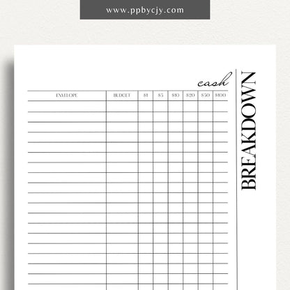 Cash Breakdown Printable Template: Organize and track cash flow with clear breakdowns for efficient financial management.