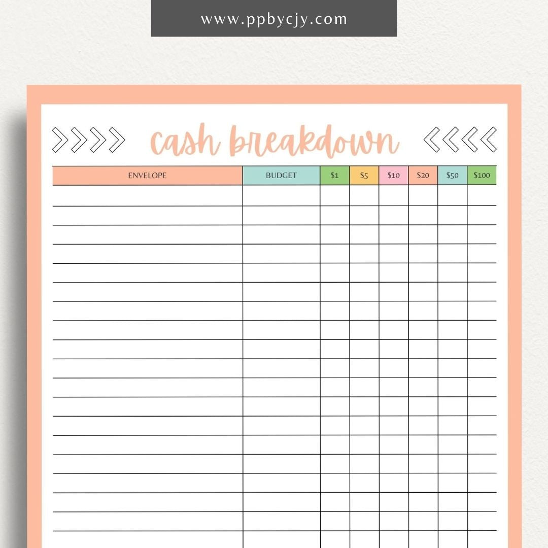 Cash Breakdown Printable Template: Organize and track cash flow with clear breakdowns for efficient financial management.