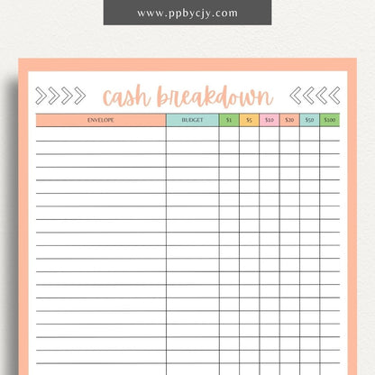 Cash Breakdown Printable Template: Organize and track cash flow with clear breakdowns for efficient financial management.