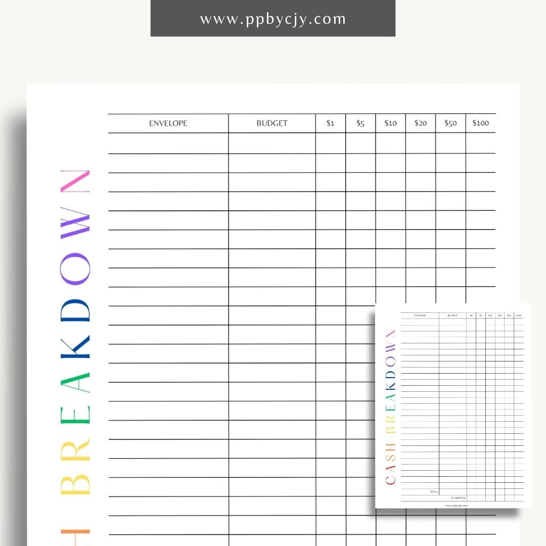 Cash Breakdown Printable Template: Organize and track cash flow with clear breakdowns for efficient financial management.