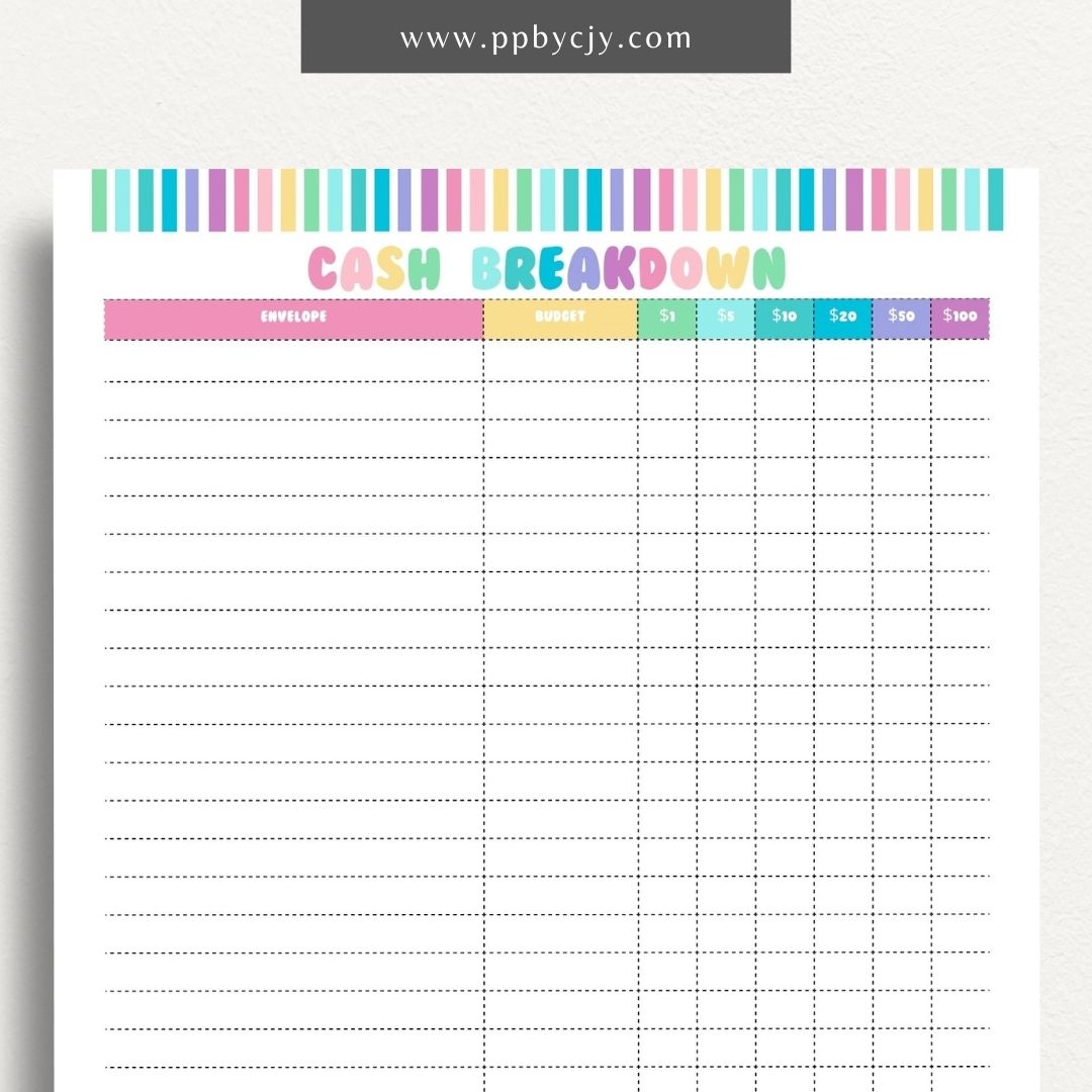 Cash Breakdown Printable Template: Organize and track cash flow with clear breakdowns for efficient financial management.