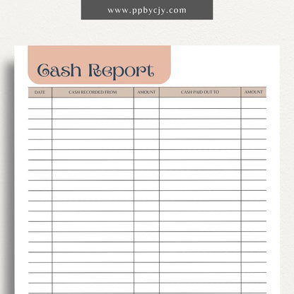 Cash Report Printable Template – Digital Download for Tracking and Managing Cash Flow and Transactions