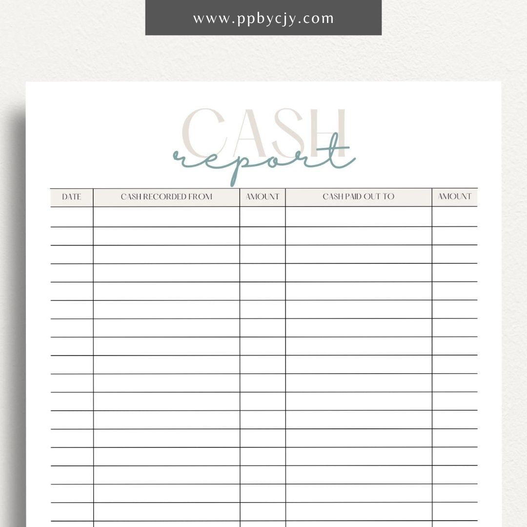 Cash Report Printable Template – Digital Download for Tracking and Managing Cash Flow and Transactions