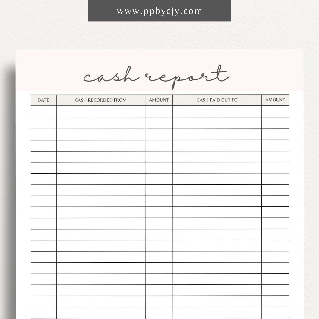 Cash Report Printable Template – Digital Download for Tracking and Managing Cash Flow and Transactions