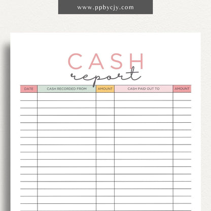 Cash Report Printable Template – Digital Download for Tracking and Managing Cash Flow and Transactions