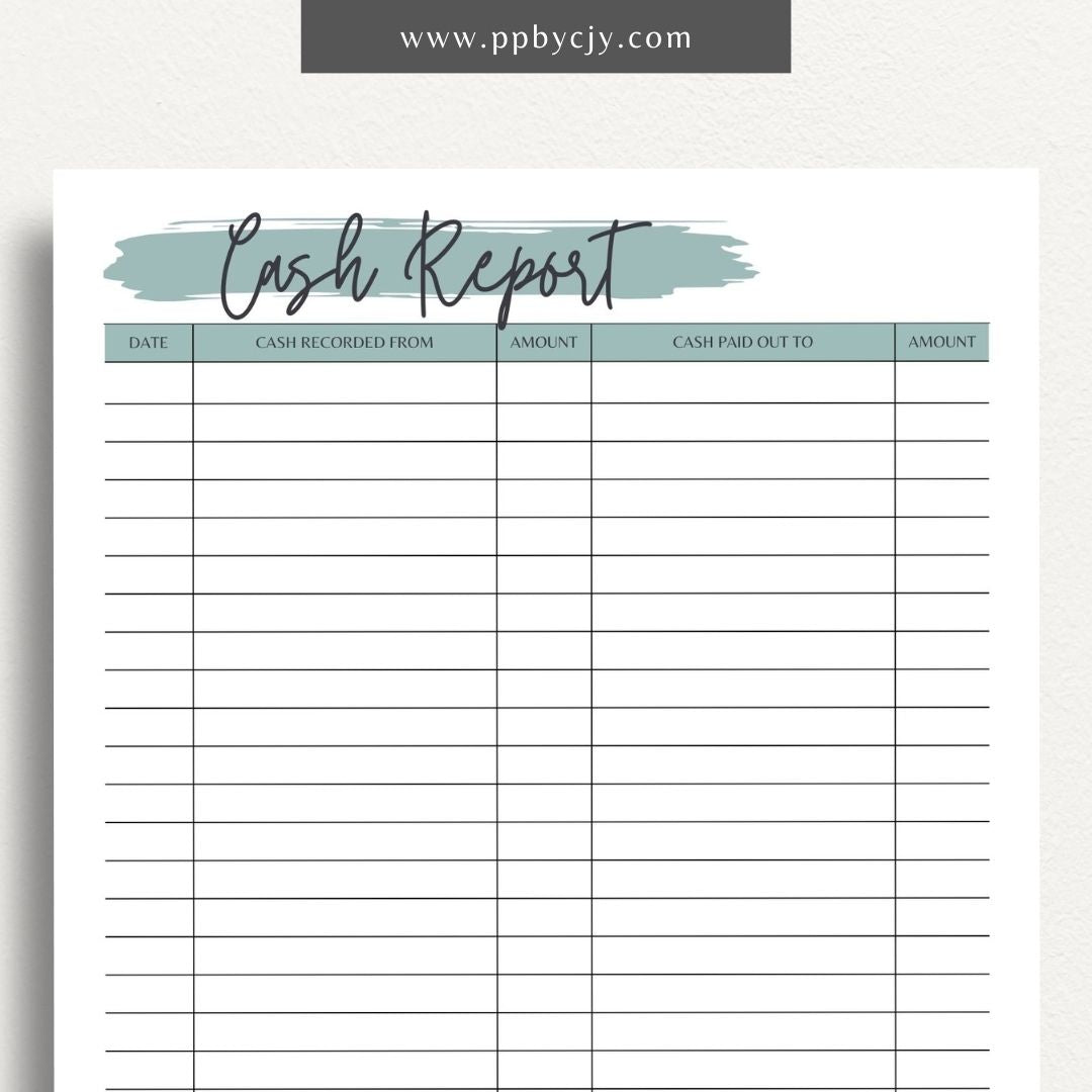 Cash Report Printable Template – Digital Download for Tracking and Managing Cash Flow and Transactions