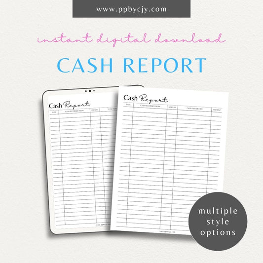 Cash Report Printable Template – Digital Download for Tracking and Managing Cash Flow and Transactions