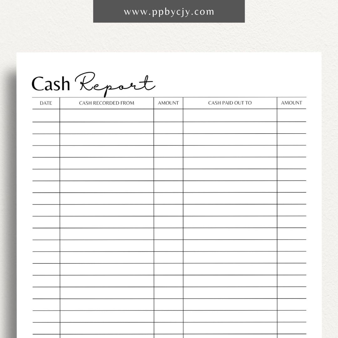 Cash Report Printable Template – Digital Download for Tracking and Managing Cash Flow and Transactions