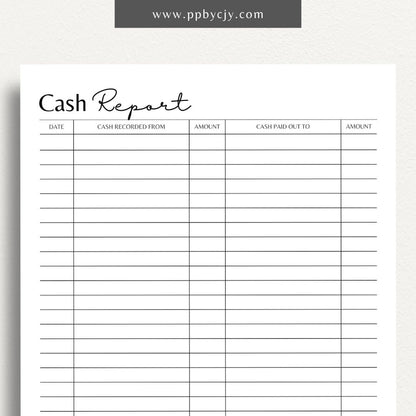 Cash Report Printable Template – Digital Download for Tracking and Managing Cash Flow and Transactions