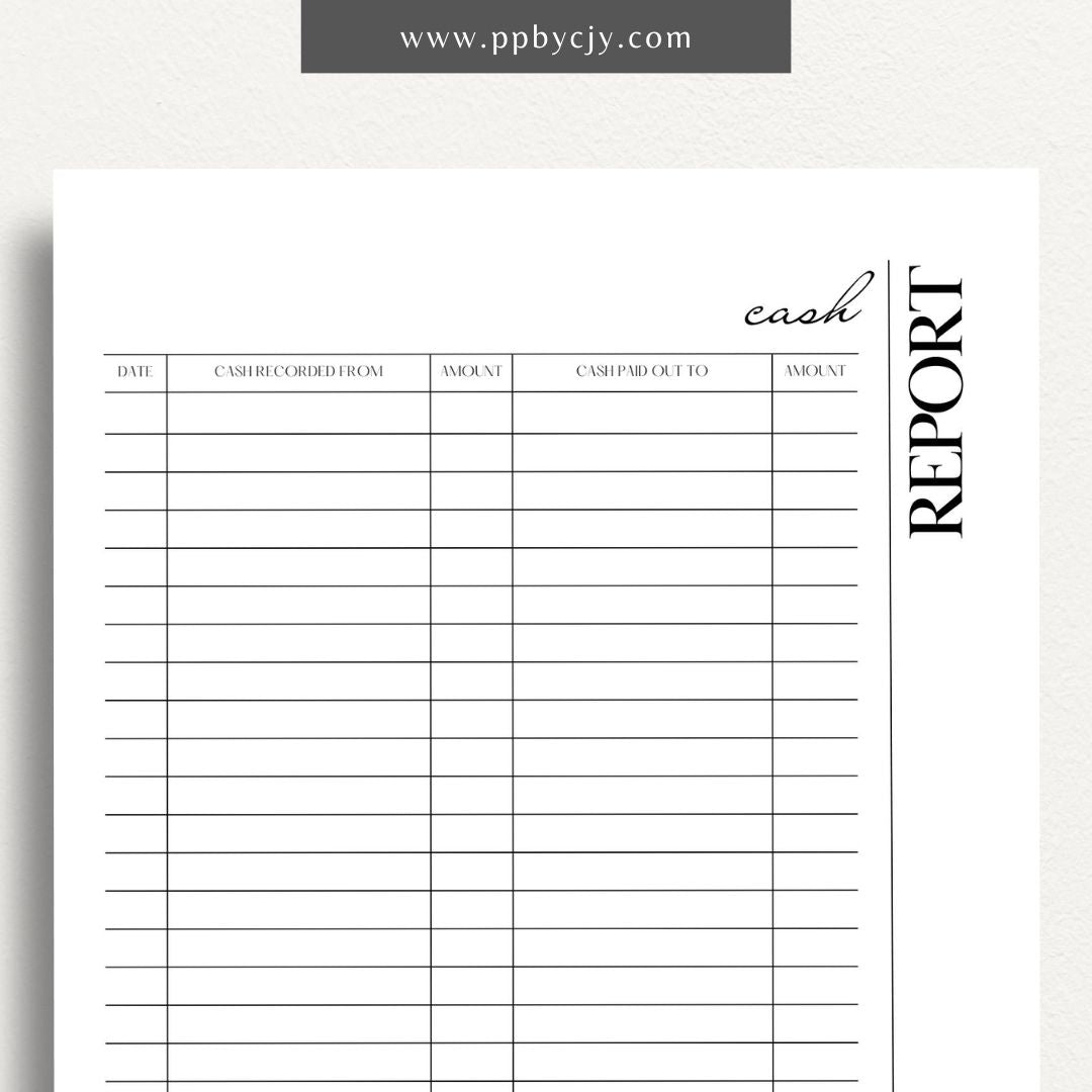 Cash Report Printable Template – Digital Download for Tracking and Managing Cash Flow and Transactions