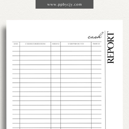 Cash Report Printable Template – Digital Download for Tracking and Managing Cash Flow and Transactions