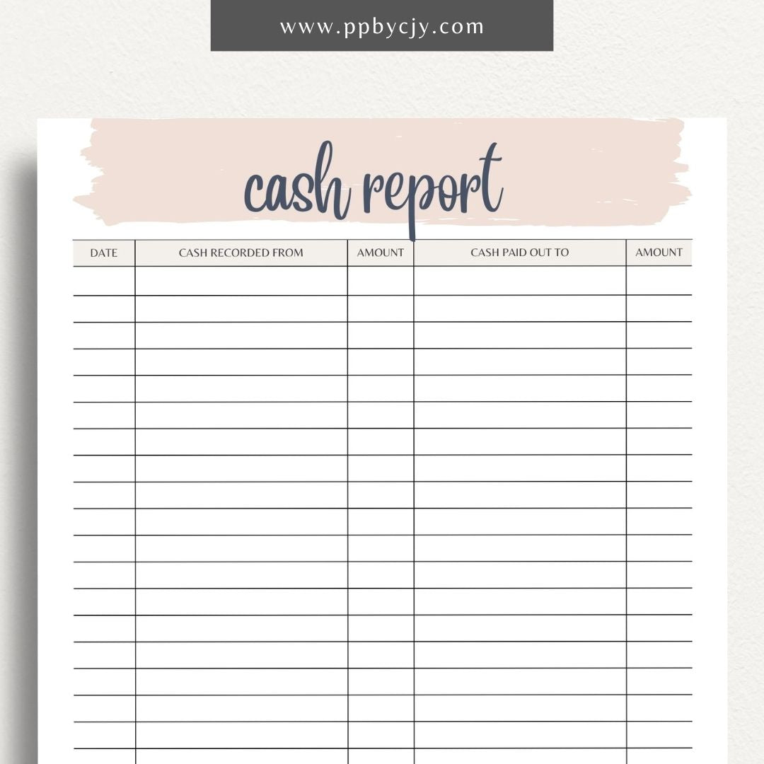 Cash Report Printable Template – Digital Download for Tracking and Managing Cash Flow and Transactions