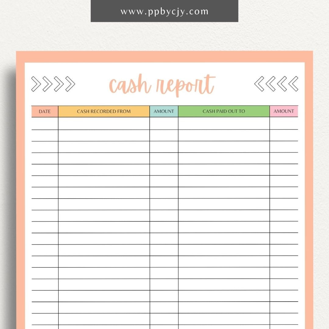 Cash Report Printable Template – Digital Download for Tracking and Managing Cash Flow and Transactions