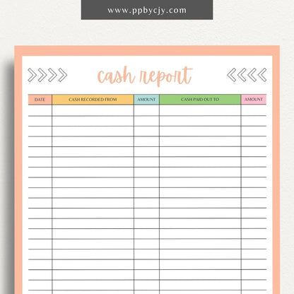 Cash Report Printable Template – Digital Download for Tracking and Managing Cash Flow and Transactions