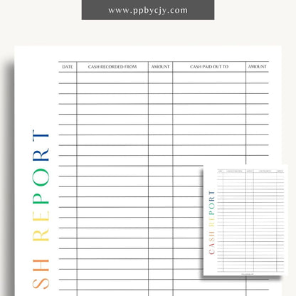 Cash Report Printable Template – Digital Download for Tracking and Managing Cash Flow and Transactions