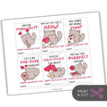 Cat Themed Valentines Printable Sheet