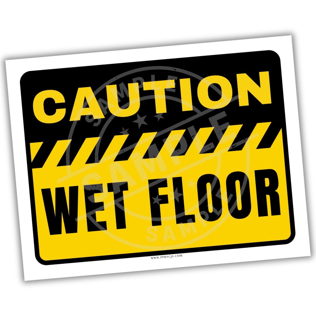 Caution wet floor sign with yellow and black colors on a white background