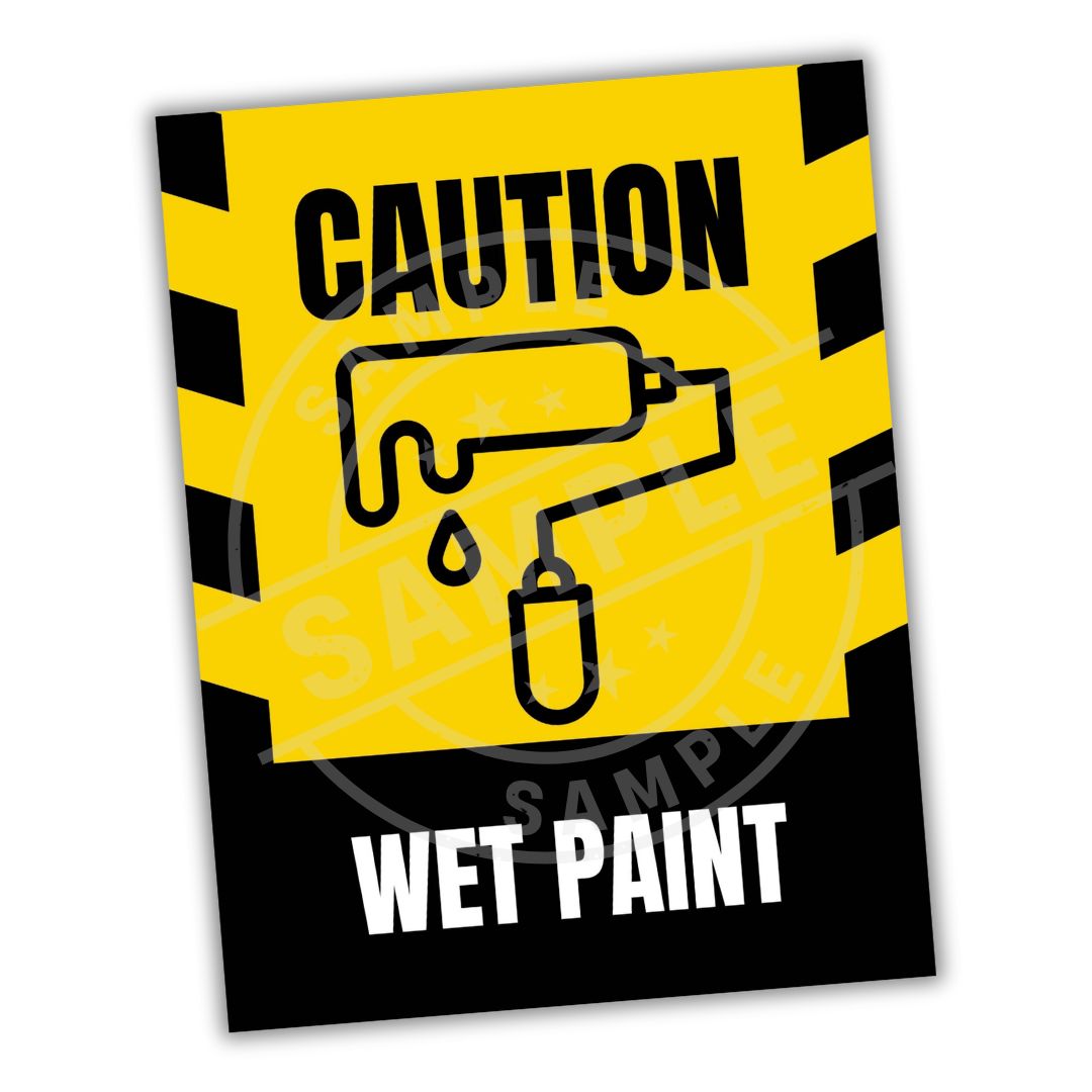 Caution wet paint sign with yellow and black color scheme