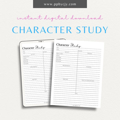 Character Study Printable PDF Template for developing multi-dimensional characters

