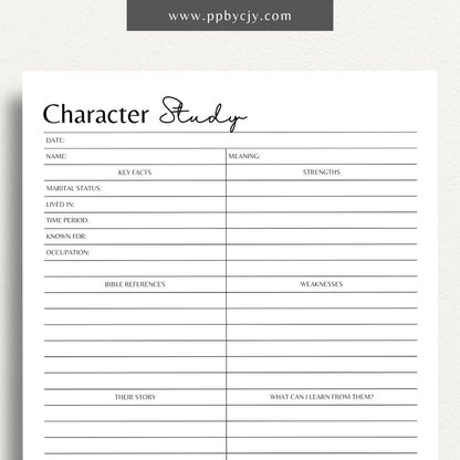 Character Study Printable PDF Template for developing multi-dimensional characters

