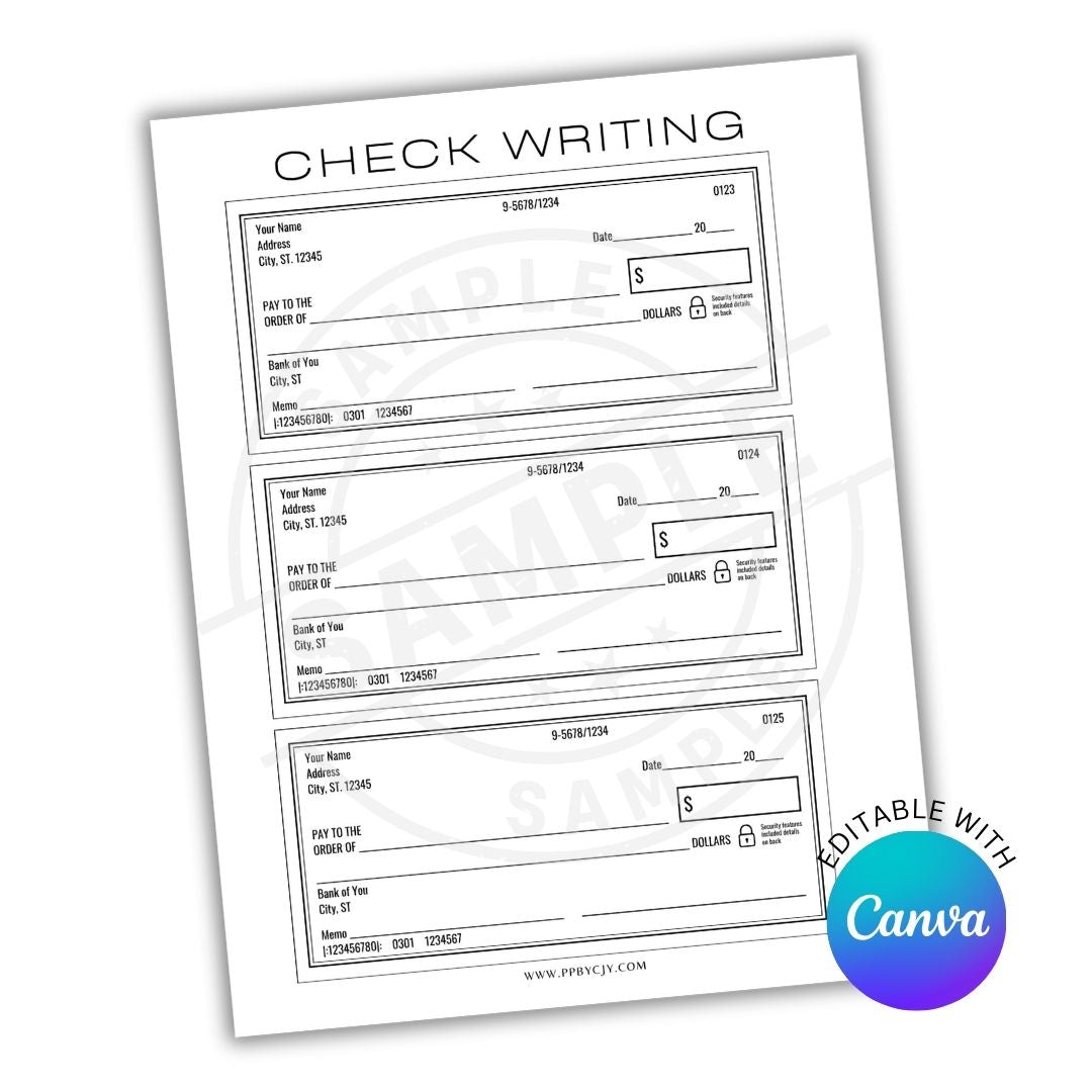 Check writing sheet with editable feature on Canva logo