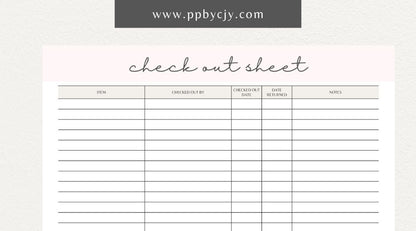 Checkout Sheet Printable Template – Digital Download for Recording and Managing Checkout Transactions and Details