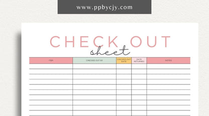 Checkout Sheet Printable Template – Digital Download for Recording and Managing Checkout Transactions and Details