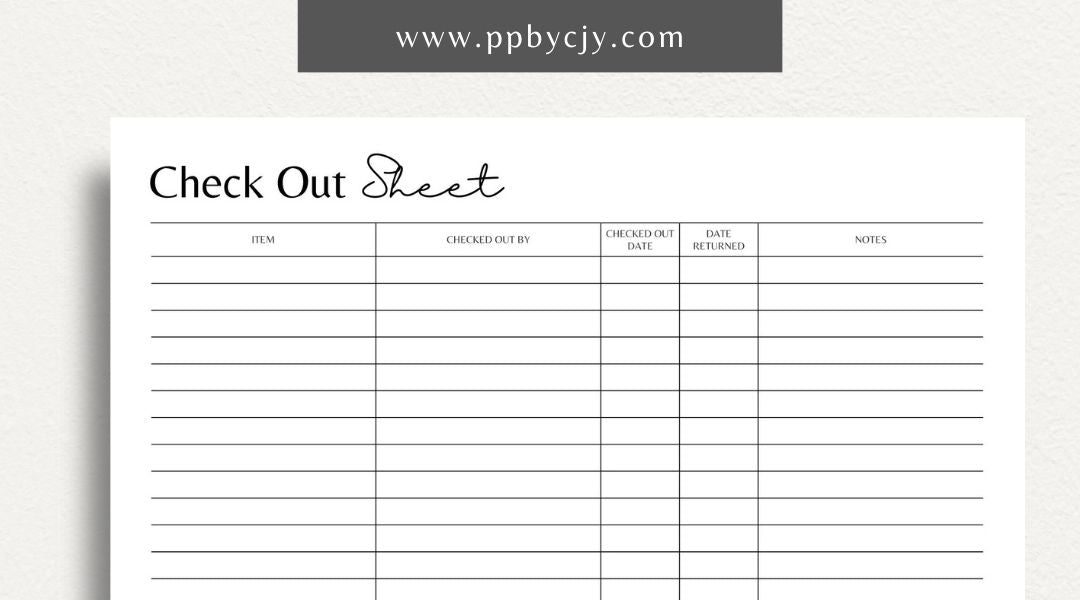 Checkout Sheet Printable Template – Digital Download for Recording and Managing Checkout Transactions and Details