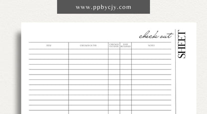 Checkout Sheet Printable Template – Digital Download for Recording and Managing Checkout Transactions and Details