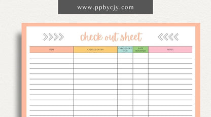 Checkout Sheet Printable Template – Digital Download for Recording and Managing Checkout Transactions and Details