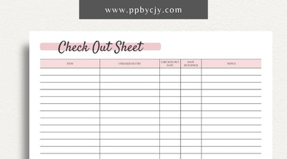 Checkout Sheet Printable Template – Digital Download for Recording and Managing Checkout Transactions and Details